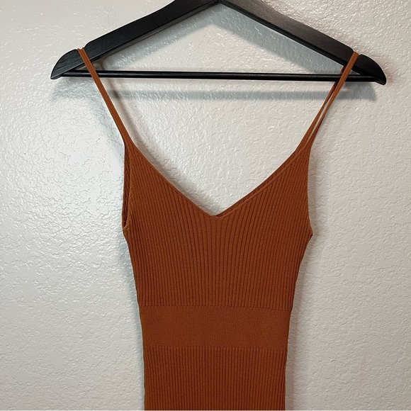 Forever 21 Spaghetti Strap Rust Body Hugging MIDI Raw Hem SMALL - Picture 2 of 6